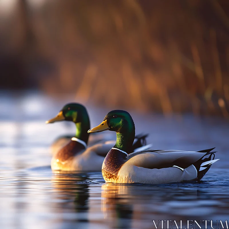 Two Ducks Swimming in Calm Waters