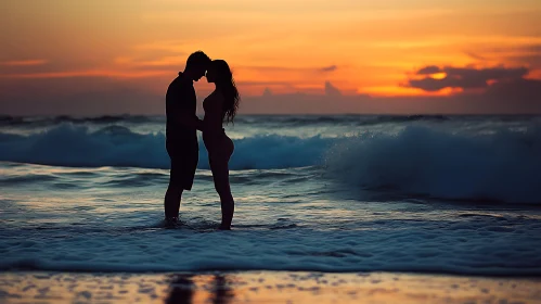 Couple's Silhouette at Sunset by the Sea