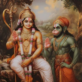 Serene Portrait of Ram and Hanuman
