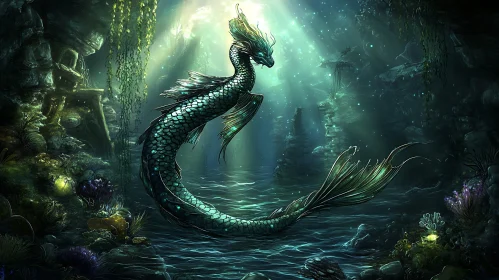 Serpentine Sea Dragon in Submerged Grotto