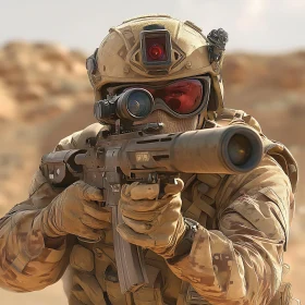 Warrior with Rifle in Arid Landscape