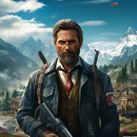 Weathered Man with Rifle in Nature