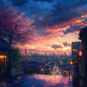 Romantic Cityscape at Sunset