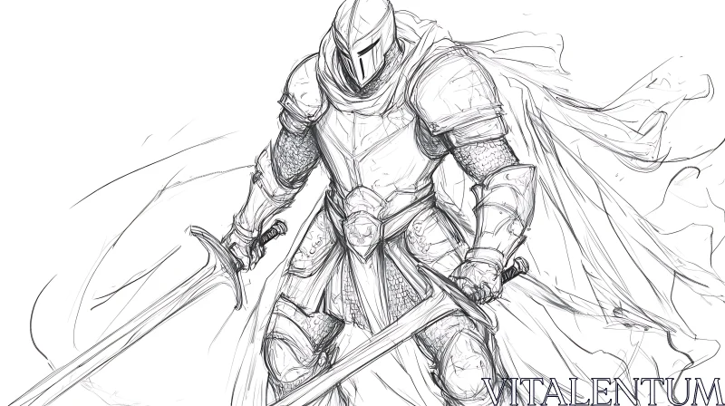 Armored Warrior Sketch with Dual Swords