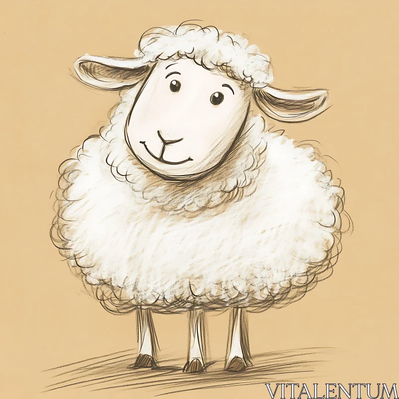 Whimsical Sheep Illustration in Sepia Tones