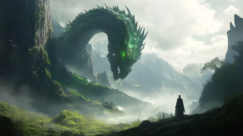 Emerald Dragon in Mountainous Landscape