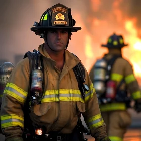 Heroic Firefighter Facing Intense Fire