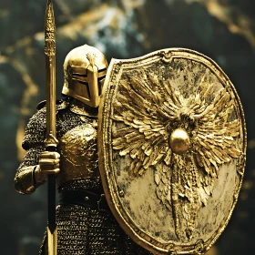 Armored Golden Warrior Holding Spear