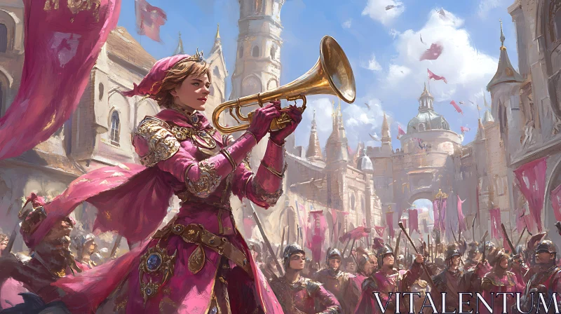 Woman in Pink Playing Trumpet