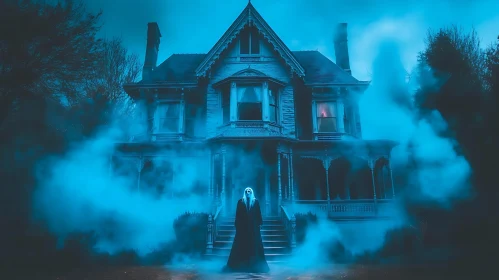 Haunted Mansion in Blue Fog