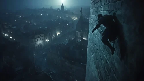 Rooftop Climber in the Night City