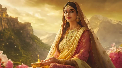 Golden Serenity: A Woman's Portrait