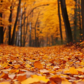 Autumnal Forest Trail with Fallen Leaves