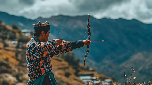 Traditional Archer in Mountainous Setting