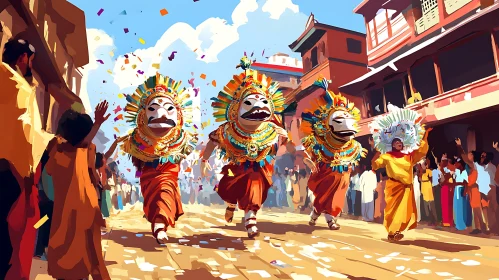 Colorful Celebration with Traditional Masks