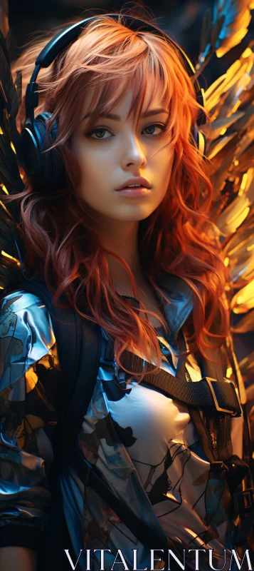 Redhead Woman Listening to Music