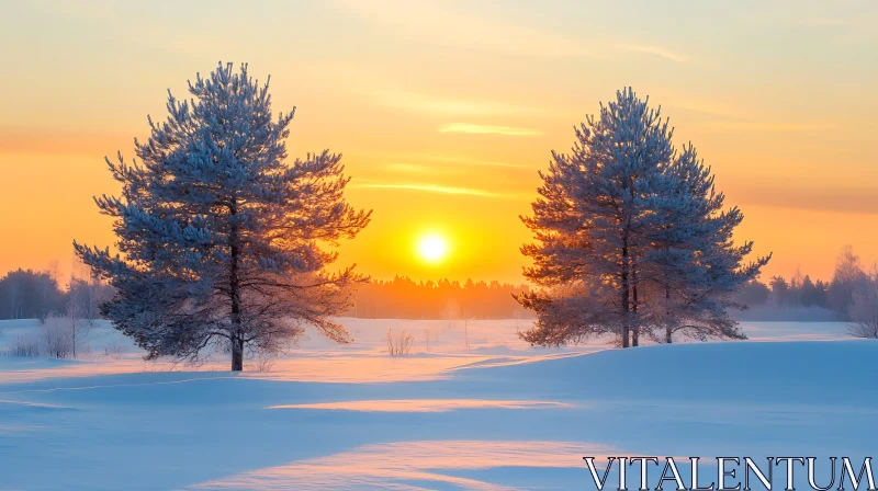 Snowy Trees at Sunset