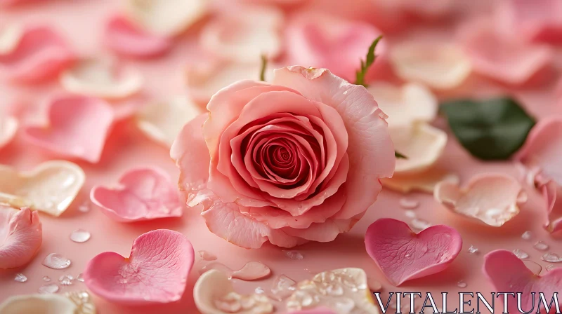 Pink Rose and Heart Petals Composition