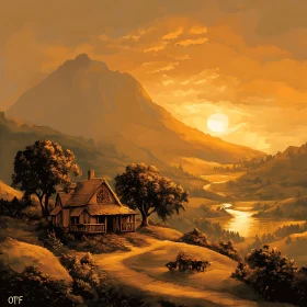 Tranquil Cabin at Sunset
