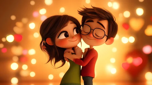 Animated Couple in Loving Embrace