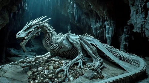 Ancient Dragon Bones on Gold Treasure