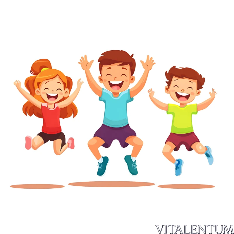 Kids Jumping with Joy Cartoon Style