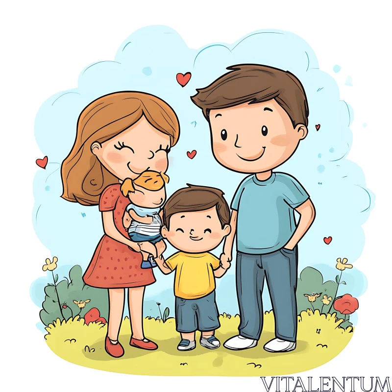 Whimsical Family Illustration with Hearts