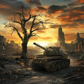 Post-War Landscape with Tank