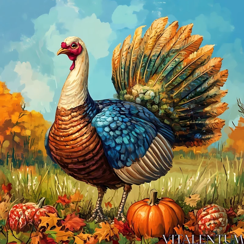 Thanksgiving Turkey in Autumn Landscape AI Image