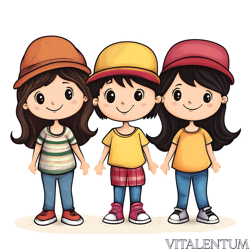 Three Cartoon Girls Illustration