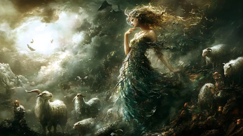 Fantasy Woman with Sheep