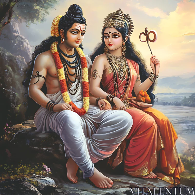 Divine Couple in Traditional Indian Setting