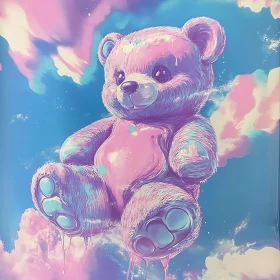 Whimsical Teddy Bear in Pastel Sky