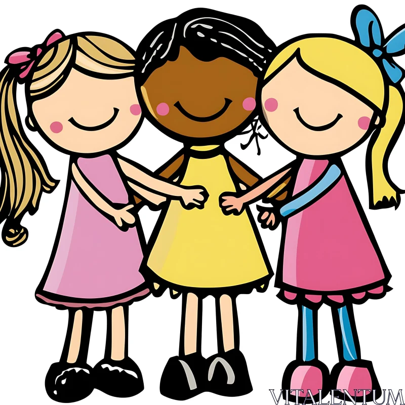 Three Friends Cartoon Illustration
