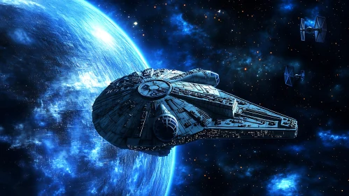 A Spacecraft Near a Blue Planet