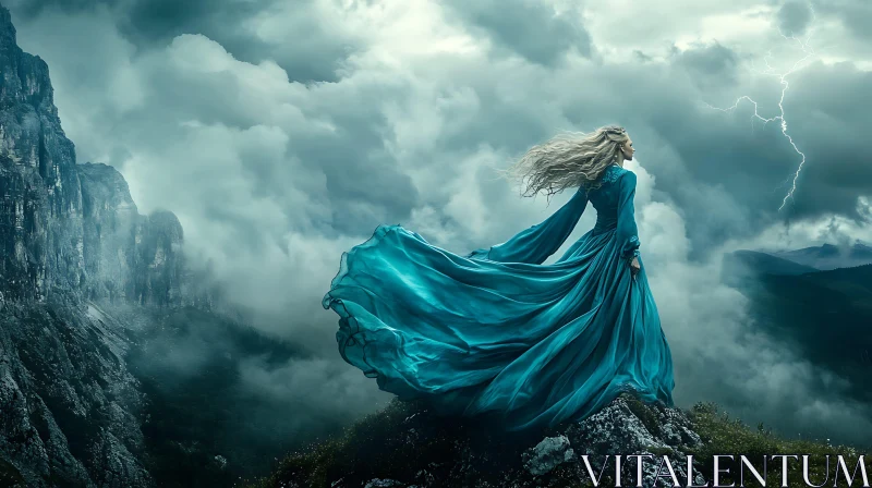 Mountain Peak Woman in Teal Gown