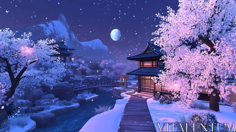 AI ART Moonlit Sakura Garden