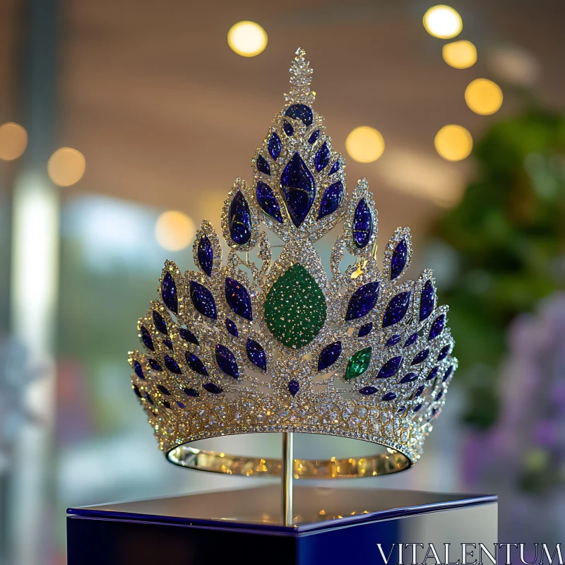 Regal Crown with Blue and Green Gemstones
