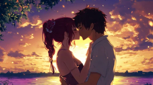 Romantic Anime Sunset Kiss