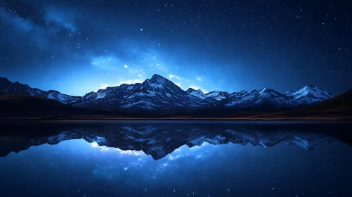 Starry Night Mountain Range Reflection