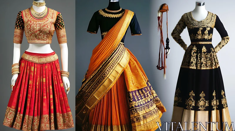 Ornate Traditional Dresses on Mannequins AI Image