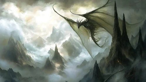 Fantasy Dragon Above Jagged Peaks