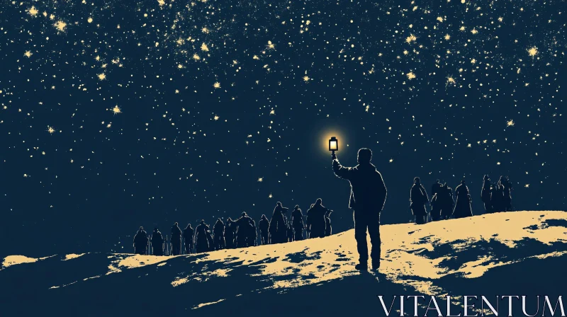 Night Scene with Lantern and Stars