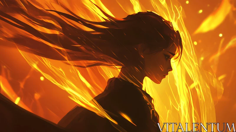 Woman's Silhouette in Flames AI Image