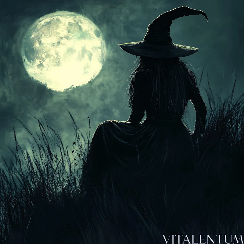 Witch Silhouette under Moonlight
