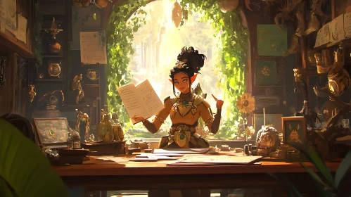 Elf Reading Book in Cozy Room