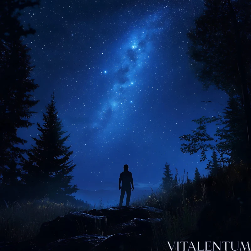 Silhouette Under Starry Sky