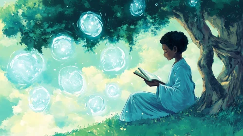 Tranquil Scene of Reading Boy