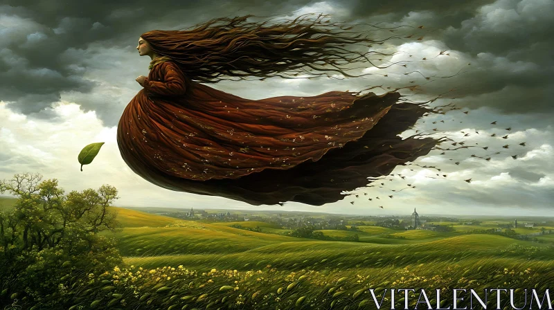 Surreal Landscape with Floating Woman
