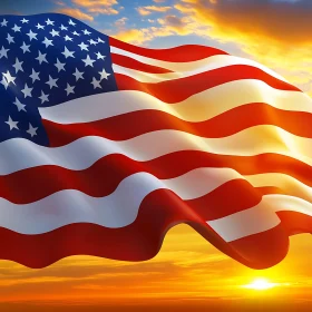 Patriotic Sunset with American Flag